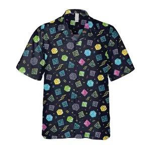 DND Dice Hawaiian Shirt - Unisex RPG Tabletop Dice Pattern Button-Up in Vibrant Colors & Casual Fit Made from 65% Polyester 35% Cotton Blend Breathable Fabric