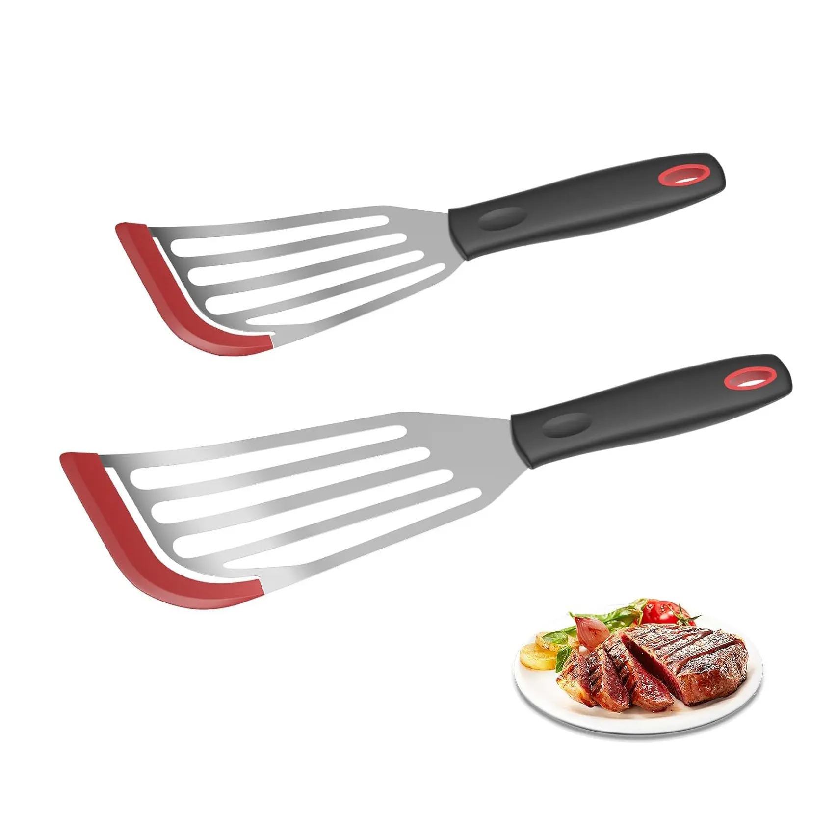 Silicone Fish Spatulas for Nonstick Cookware, Stainless Steel Fish Turner with Heat Resistant Silicone Edge, Metal Slotted Spatula for Cooking, Kitchen Utensils, Kitchen Tool, Cooking Gadgets