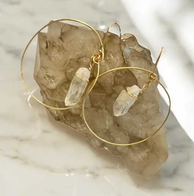 Clear Quartz Crystal Hoop Earrings