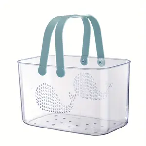 1 Bathroom Handheld Shower Basket, Plastic Bath Basket Desktop Storage Box, Wash and Bath Supplies Storage Basket, Bathroom Drainage Storage Basket