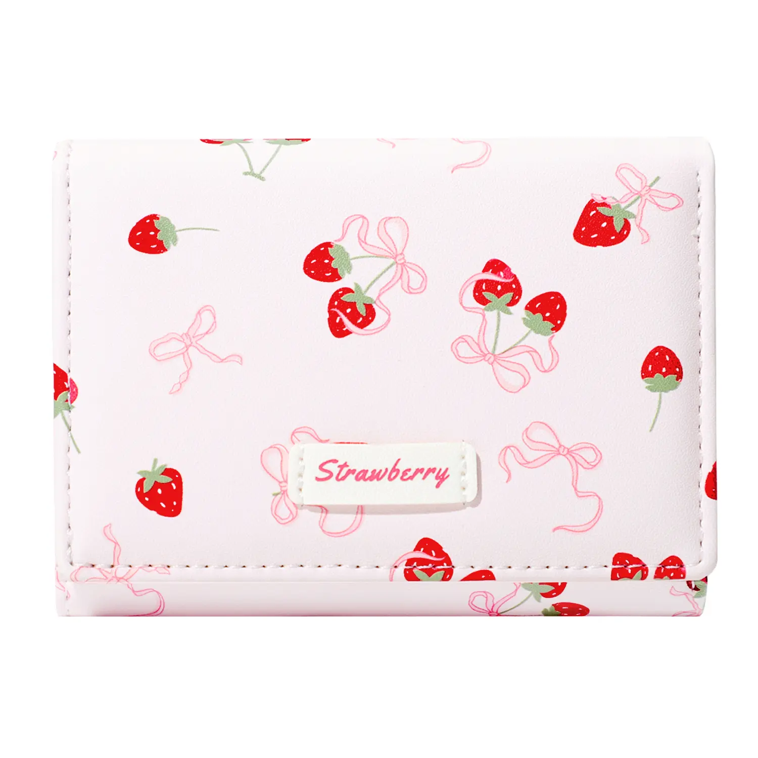Coquette Bifold Wallet for Women, Japanese Preppy Strawberry Print PU Leather Slim Card Cash Holder with ID Window for Party, Mother's Day, Wallets For Women, Everyday Carry, Holiday, Fashion Accessory, Casual, Lightweight