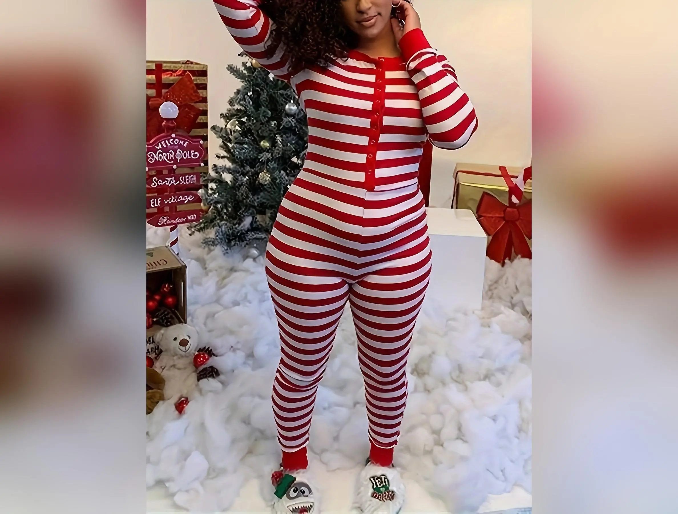 Women's Christmas Jumpsuit Hooded Jumpsuit One Piece Pajamas Christmas Pajamas Lounge Wear