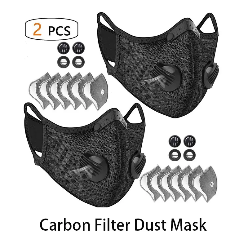 2-pack Carbon Filter Dust Mask Breathable | Reusable Detachable Adjustable | For Running Workout Motorcycle Gardening