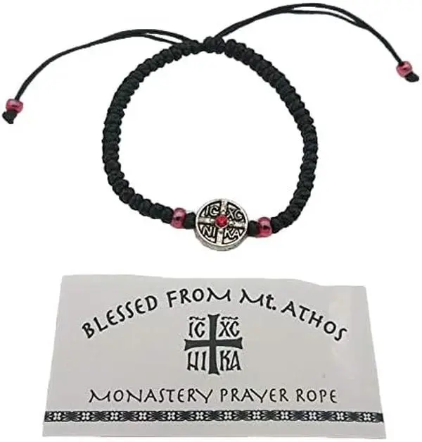 Blessed Greek Christian Orthodox  Prayer Rope From Mt.Athos (Komboskoini Chotki) Thin Black ICXC