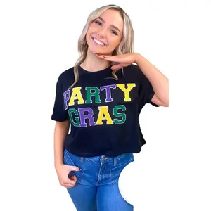 Tees2urdoor Women's Cotton Crew Neck Short-Sleeve Soft Chenille Graphic Crop T-Shirt, Basic Streetwear Top for Casual & Party Looks