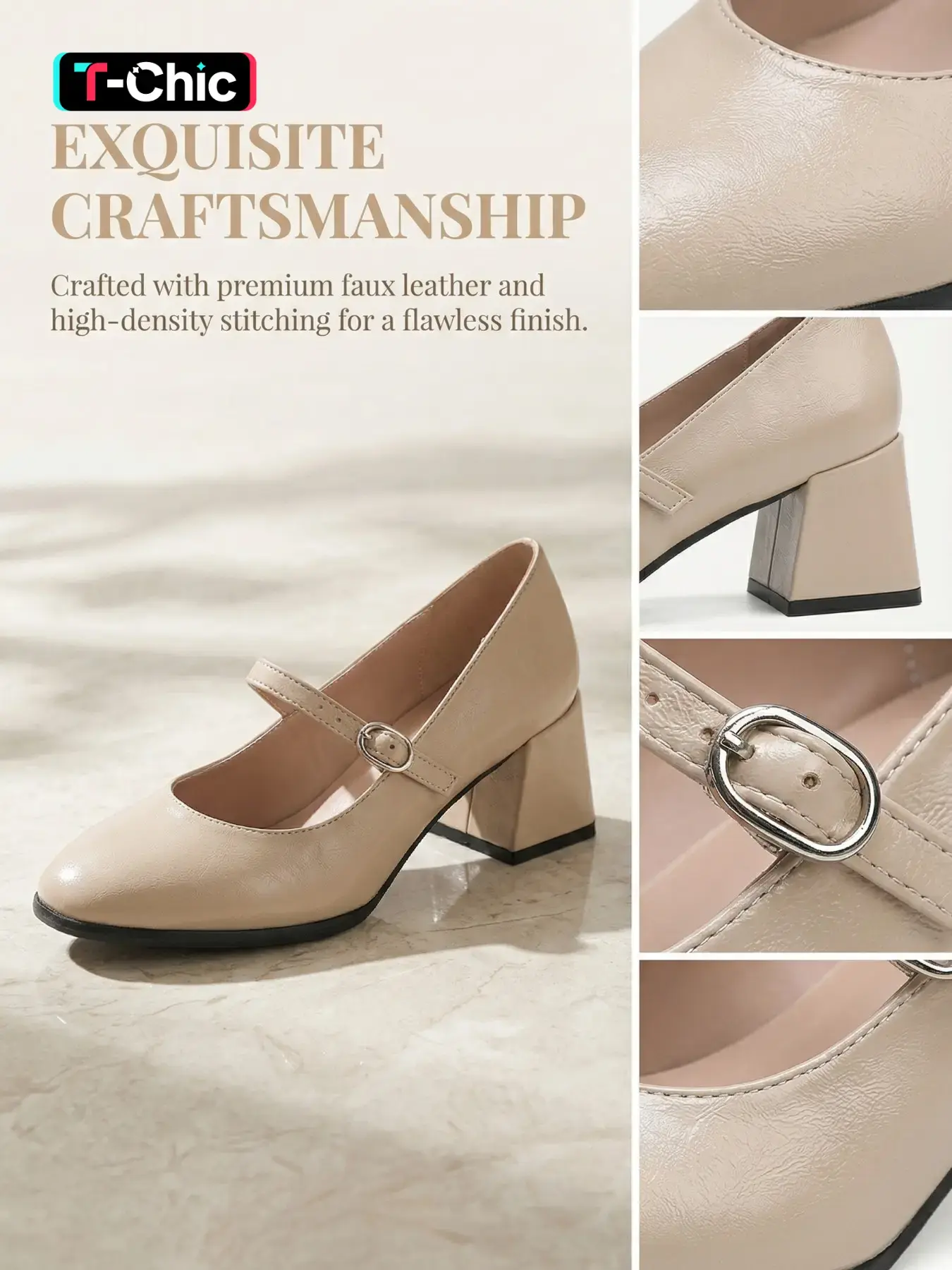 Women's High Heel Shoes Comfortable Elegant Square Toe Buckle Design Casual Stylish Fashion Spring & Fall PU Leather Lace-Up Stiletto Pumps