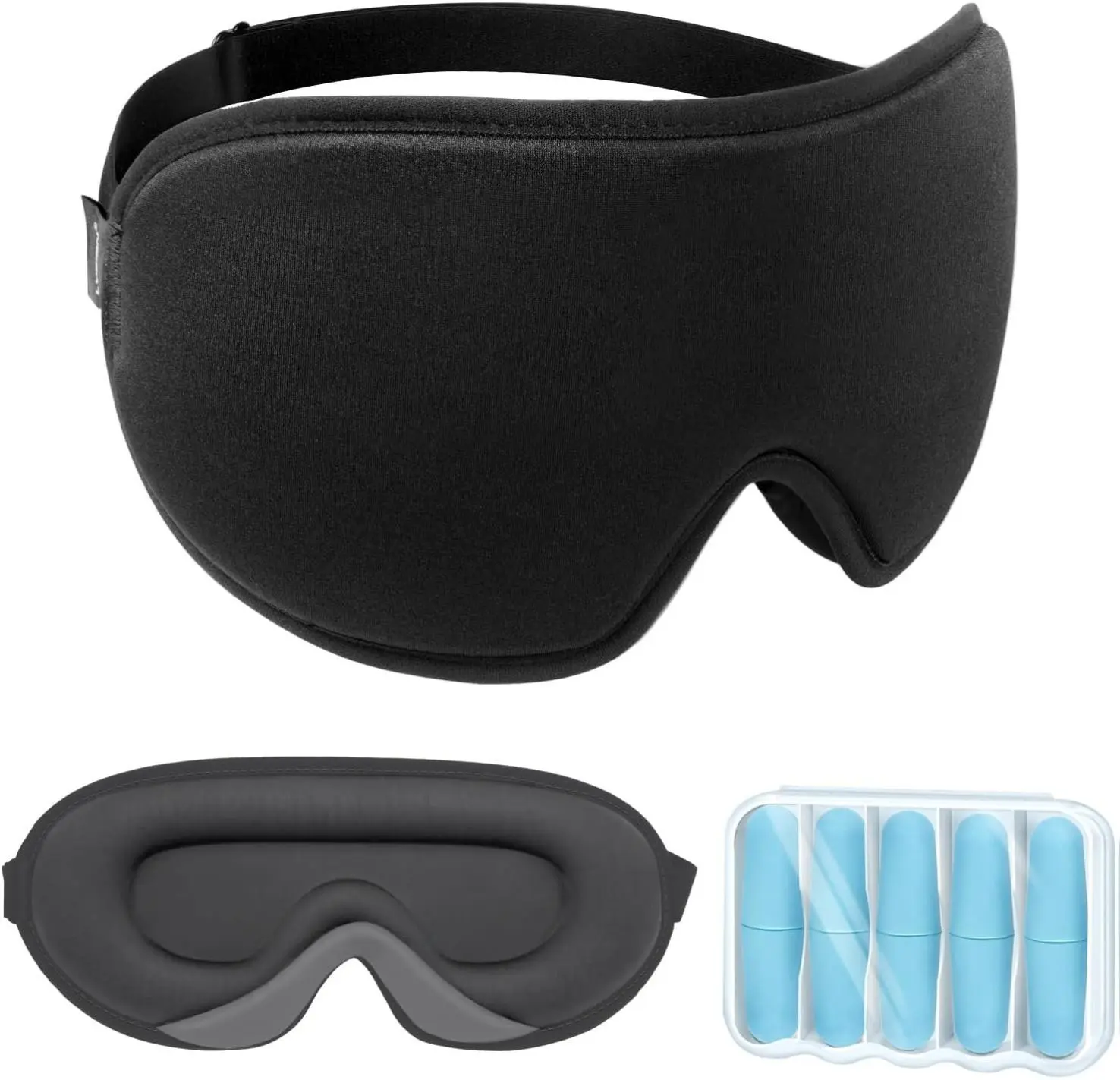 LYSIAN Sleep Eye Mask Men Women-3D Concave Comfortable Cooling Mask Blindfold for Adult Night Sleep Eyes Cover with Foam Ear Plugs for Sleeping, Yoga, Nap, Travel, Black