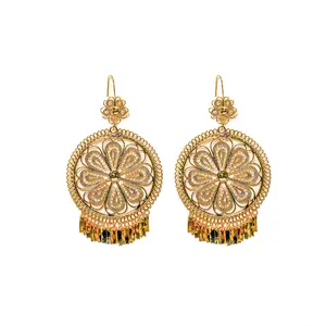 Handmade Oaxacan Filigree Gold Earrings- Margarita rounded figure