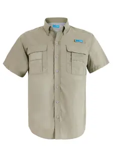 Men's Tuna Casual Short-Sleeve Button-Down Fishing Shirts - UPF 50+ Sun Protection, Quick-Dry, Water-Resistant, Durable Fabric for Outdoor Camping