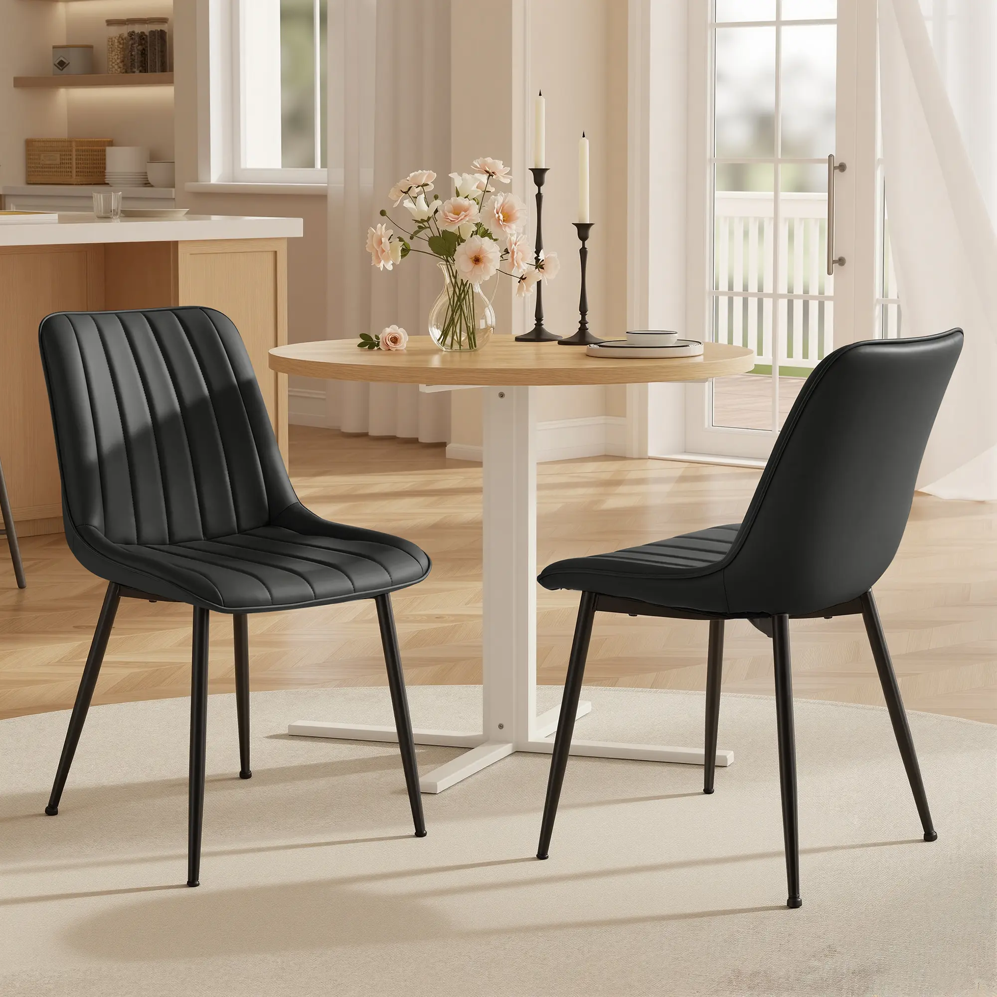 VASAGLE Upholstered Dining Chairs Set of 2, Synthetic Leather Kitchen Chairs with Steel Legs, Curved Backrest, 264lb Max Load, for Dining Room, Upholstered Chairs