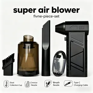 Dual-Use Suction & Blowing Turbo Fan Blower, 130000RPM 4-Speed Adjustable with Smart Display, Rechargeable Portable Cleaner with 5 Nozzles, Large Battery for Keyboard, Car, Ideal Holiday Gift for Home Care