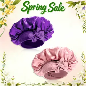 2 Count Satin Sleep Bonnet with Adjustable Tie Band for Frizz Free Curly Hair Protection Silk Sleeping Cap for Women and Men Nightly Hair Care, Breathable Hair Care and Heatless