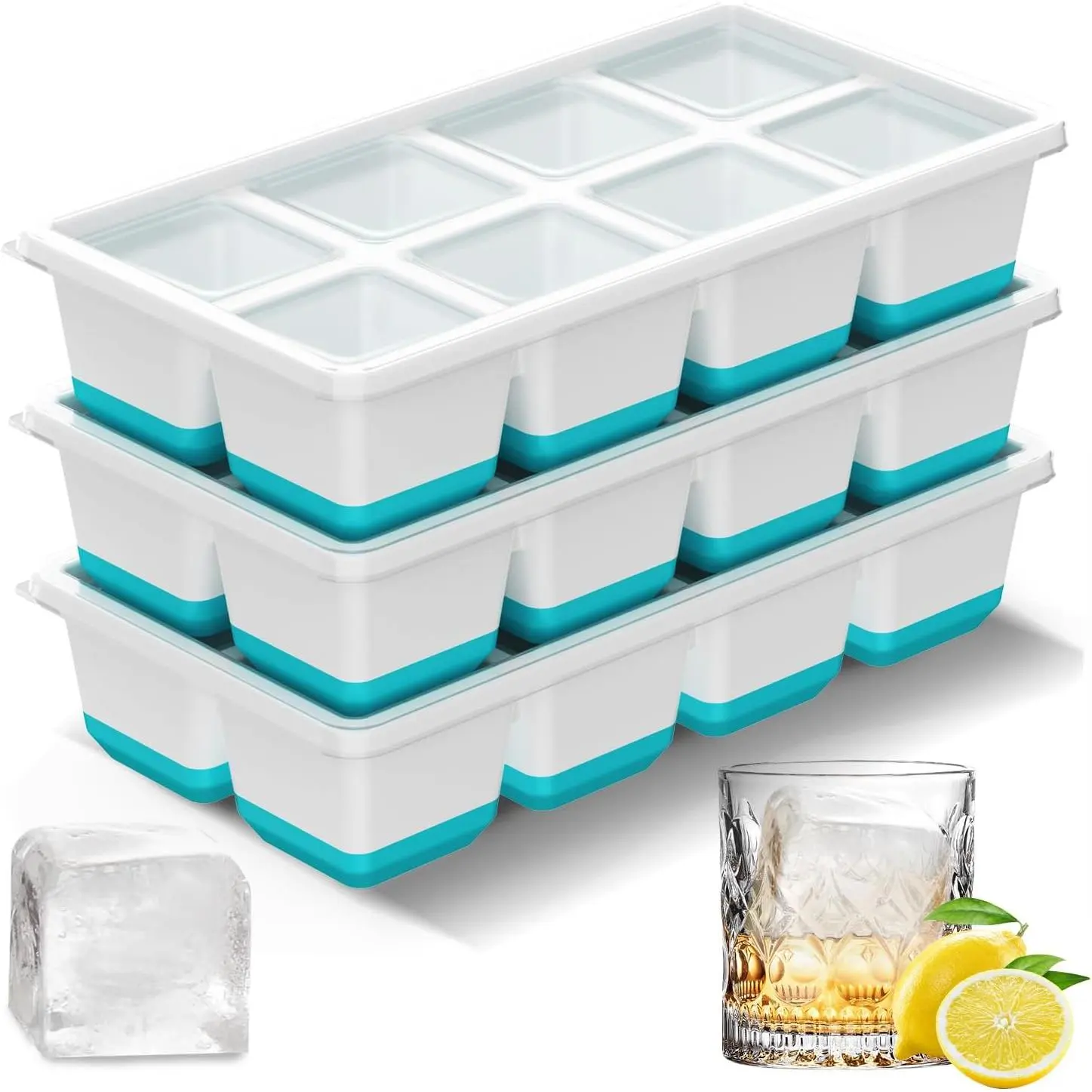 Cube Tray 3 Pack, Square Large  Cube Molds for Freezer, BPA-Free, Dishwasher Safe, Easy Release  Trays for Cocktail,Whiskey (Blue) Ceramic Butter Dish with Wooden Lid door storage organizer shoe rack glass container diva senior boxes iewelry ice