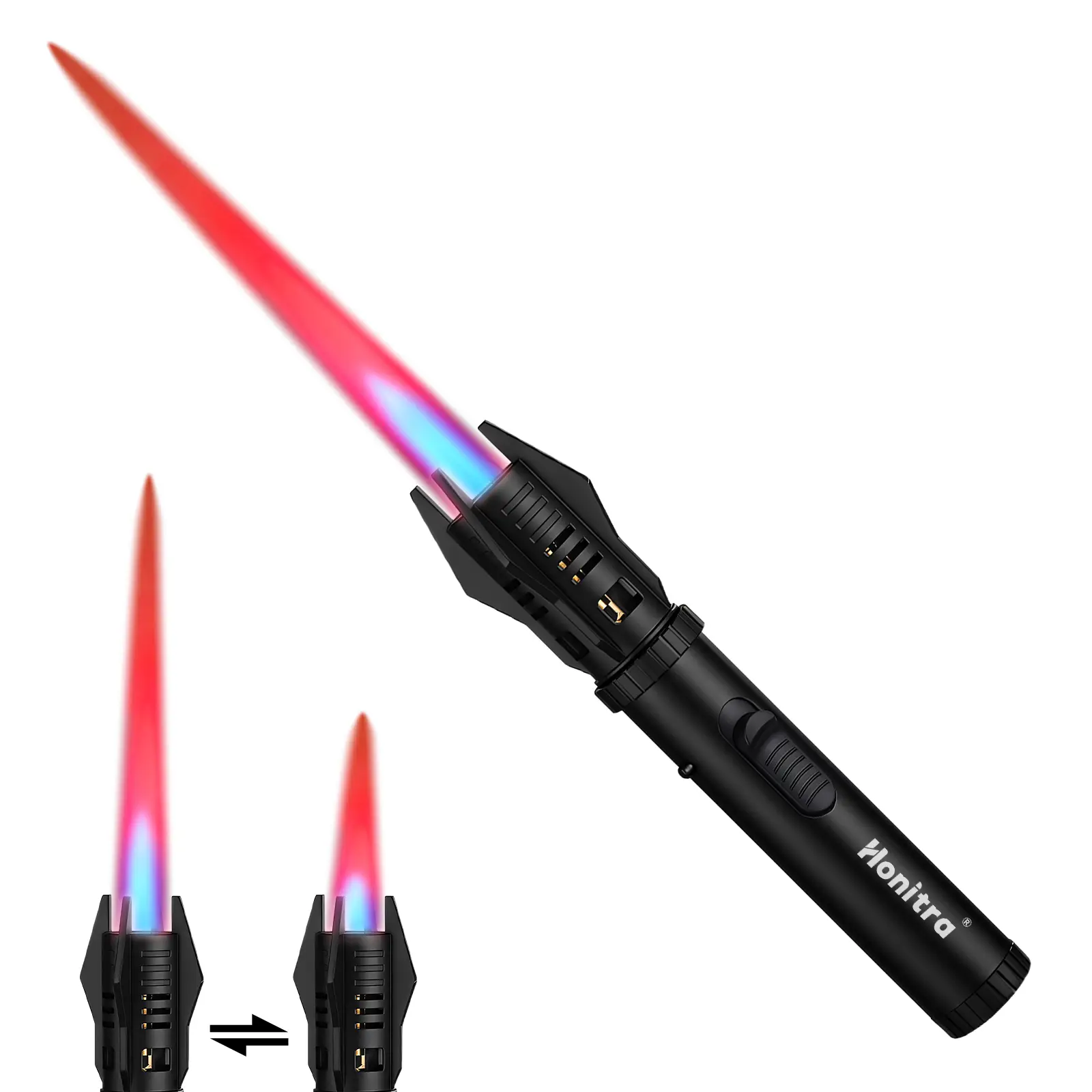 Torch Lighters Butane Adjustable Jet Flame Lightsaber Windproof Refillable Long Lighter for Candle, BBQ, Fireworks (Butane Not Included) Black Kitchen