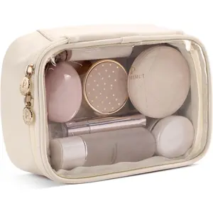 Makeup Bag,Small Makeup Bag TSA Approved Clear Toiletry Bag,Makeup Case Pouches Car Accessories Storage for Women,Travel Essentials Organizers,Beige
