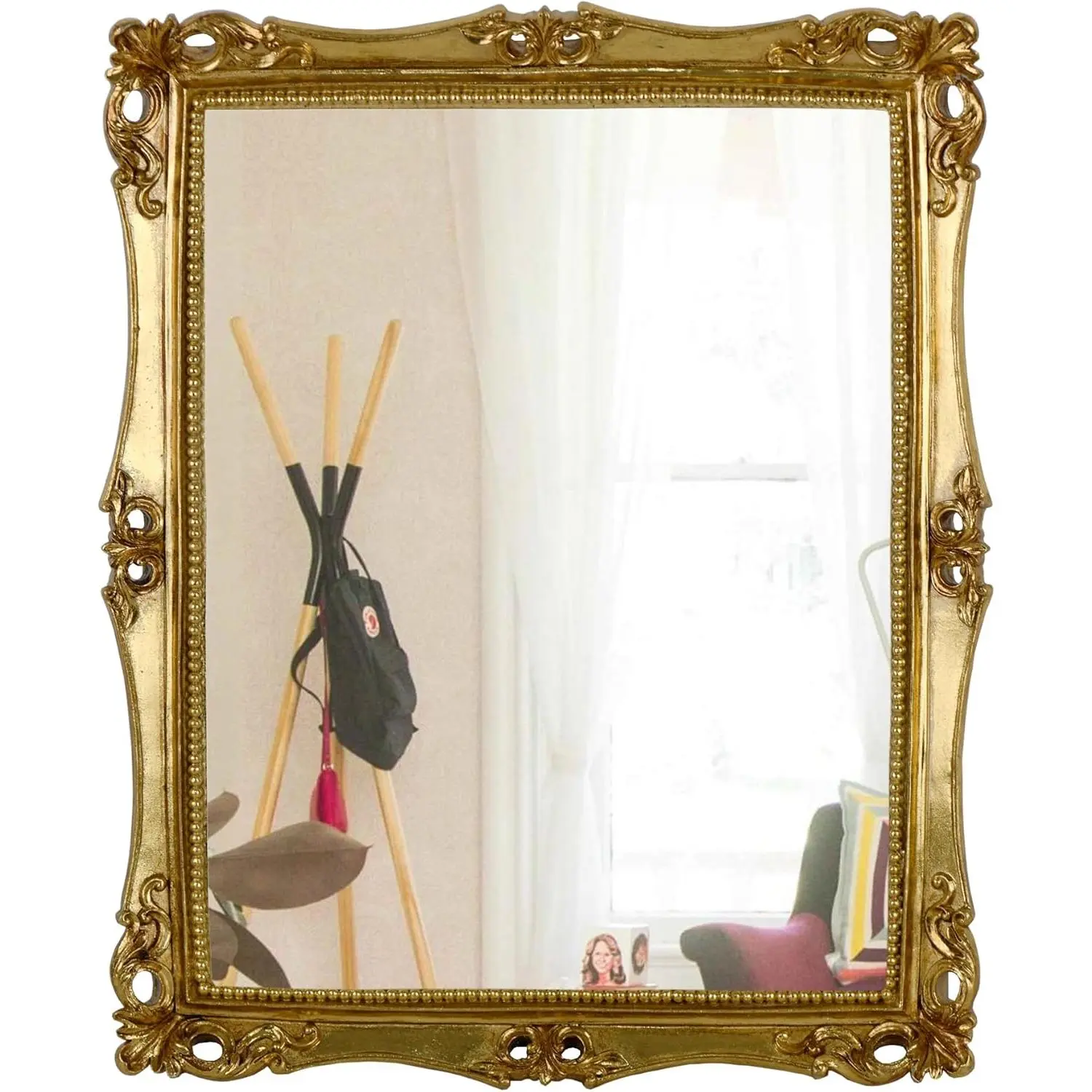 Decorative Mirror, Wall Mounted & Tabletop Makeup Mirror ,Square (Antique , 16.5 x 13.5 inch)