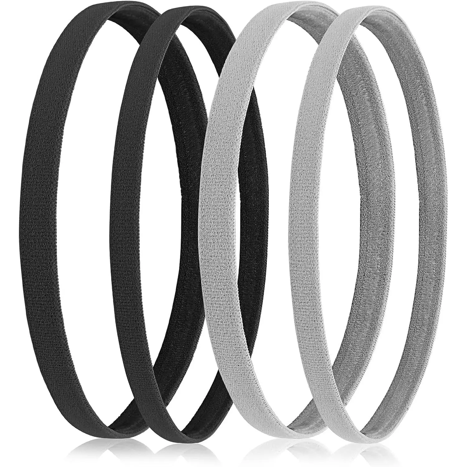 4 count Athletic  Headband Elastic Thin Hair Bands Non Slip  Grip Skinny Yoga Exercise Soccer Sweatband Headwear for Boys Men Girls Women