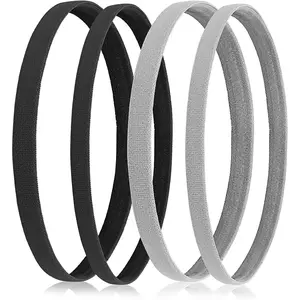 4 count Athletic  Headband Elastic Thin Hair Bands Non Slip  Grip Skinny Yoga Exercise Soccer Sweatband Headwear for Boys Men Girls Women