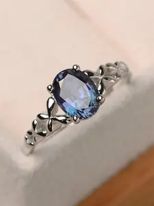 1 PC Elegant Blue Cubic Zirconia Solitaire Ring For Women Wedding Engagement Jewelry Valentine's Day Gift