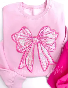 Pink Sequins Bow Valentines Day Patch Sweatshirt
