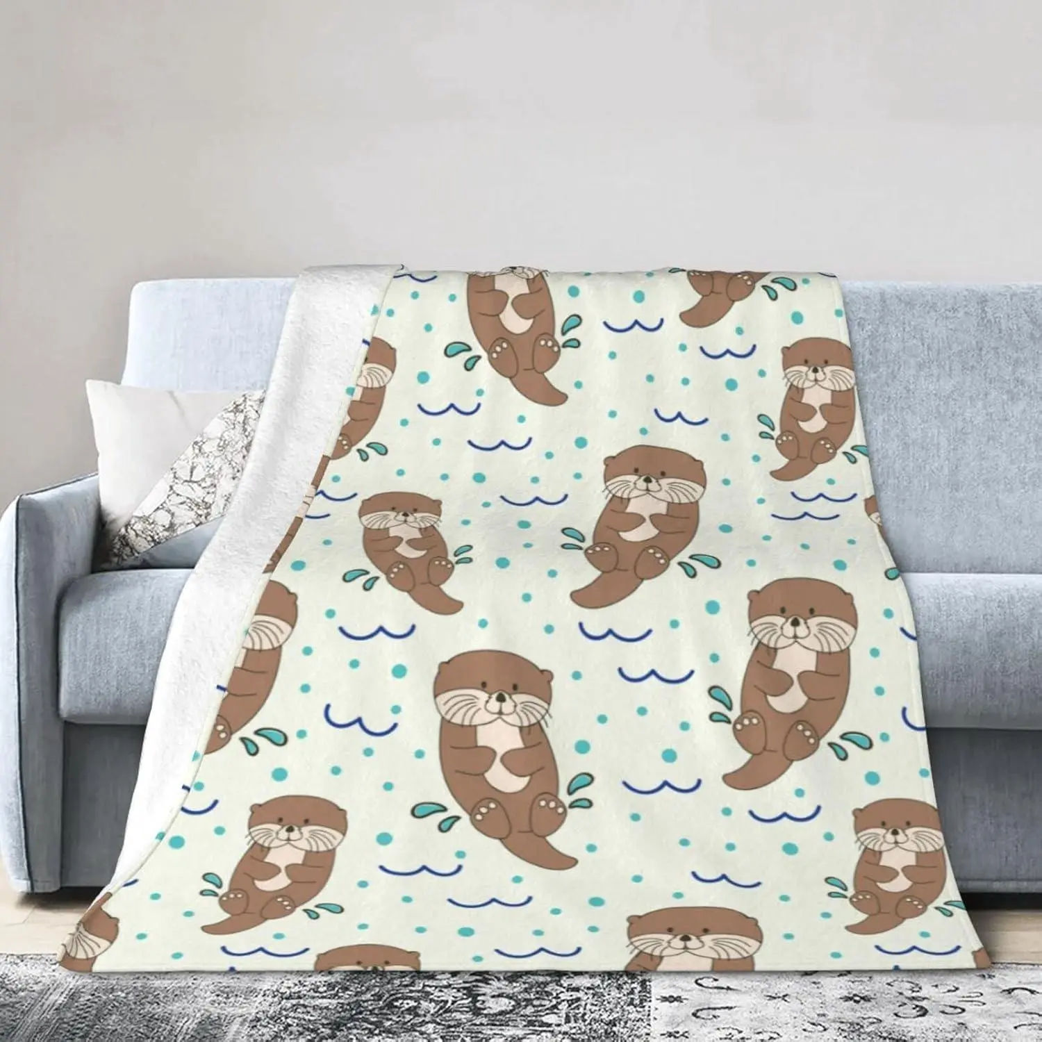 Flannel Blanket | Sea Otter Blanket Super Soft Warm Bed Throw Blankets For Couch Bedroom Bedding Sofa Office Car, All Season Cozy Flannel Plush Blanket Cute Animal Gifts For Girls Boys Kids Adults | Gift Blanket / All Season
