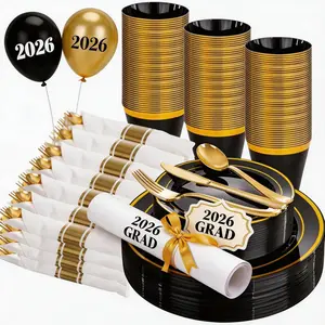 350 count Black and  Plastic Plates - Plastic Dinnerware Set for 50 Guests,Include 50 Dinner Plates, 50 Dessert Plates, 50 Black Cups 9 OZ, 50 Pre Rolled Napkins with  Silverware