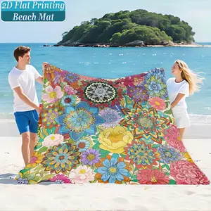 Colorful Mandala Floral Print Beach Mat & Picnic Blanket, Washable, Anti-Fade, Polyester, Lightweight, Windproof, Durable, Outdoor Use
