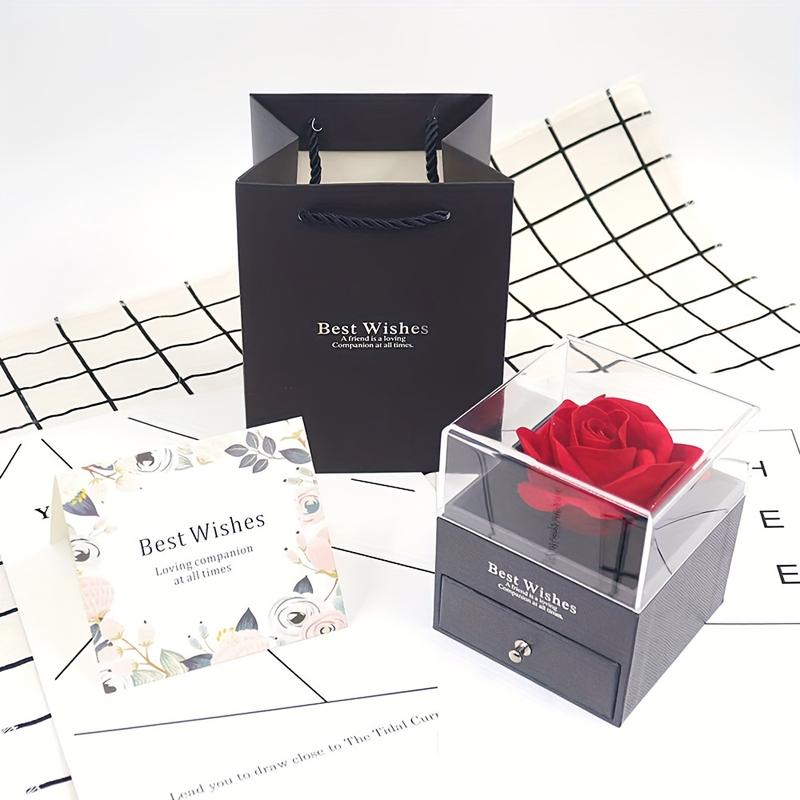 Forever Red Rose Gift Box with Necklace - Real eternal rose with women necklace inside, Enchanted Real Rose Flower for Valentine's Day Anniversary Wedding Romantic Gifts for Her.
