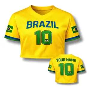 Brazil Soccer Crop Top Jersey Custom Name Number Women Mesh Football Fan Shirt