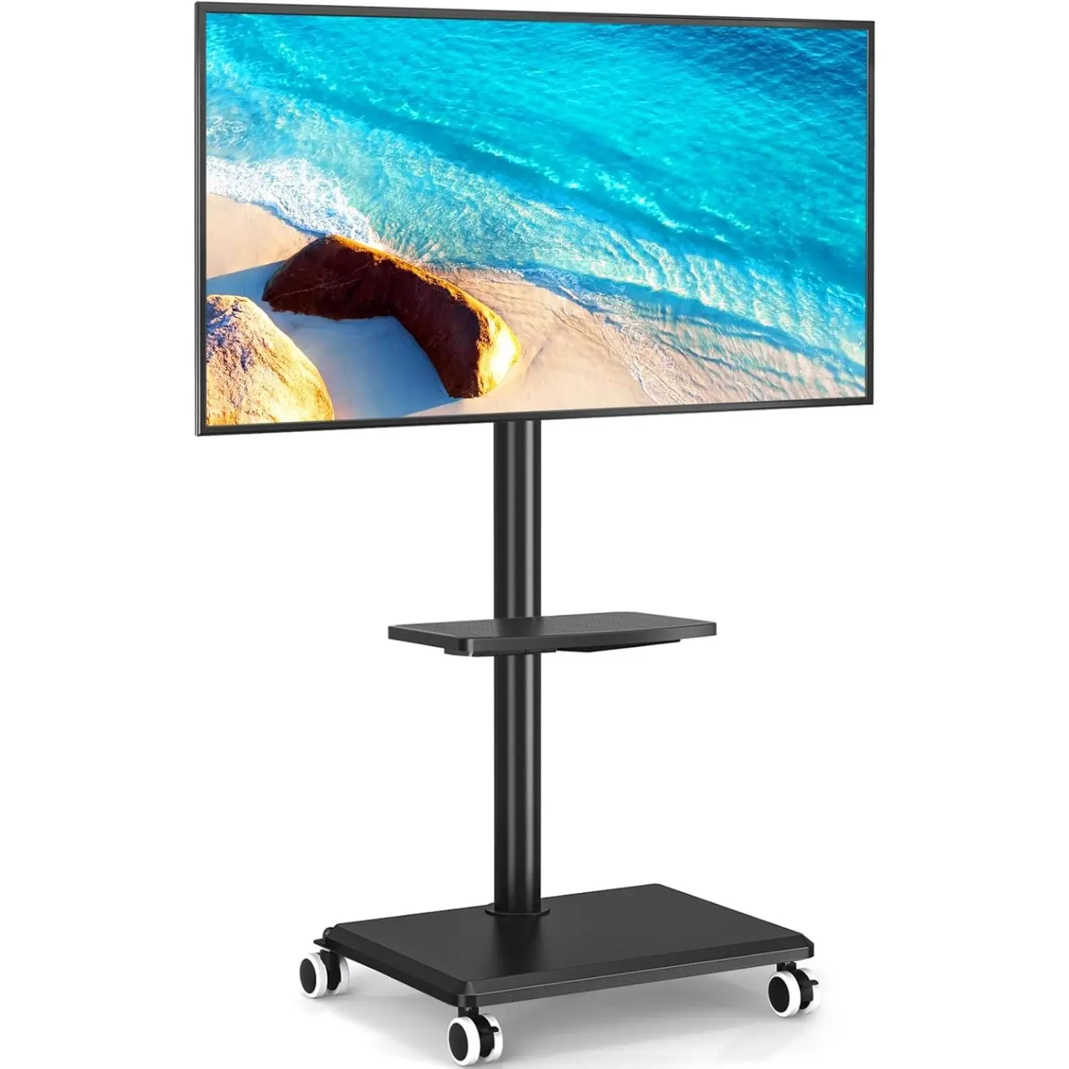 Rfiver Rolling TV Stand for 32-60 Inch TVs, 70° Swivel & Height Adjustable Mobile TV Cart for Optimal Viewing, Space Saving Floor TV Stand with Wheels Up to 88 lbs for Corner, Bedroom, Living Room