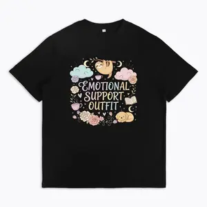 EMOTIONAL SUPPORT OUTFIT Graphic T-Shirt Cute Sloth Puppy Print Tee Soft Cotton Short Sleeve Casual Top for Women Trendy Cute Aesthetic Daily Wear Comfortable Relaxed Fit