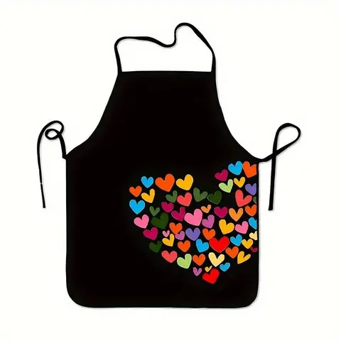 Heart Pattern Polyester Cute Apron, 1 Count Breathable Kitchen Apron, Cooking Apron  for Women, Valentine's Day Gift, Mother's Day Gift,Nails Design Tool, Nails Art,Nails Ideas,Kitchen Accessory