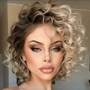 Ombre Blonde Deep Wave Bob Wig with Dark Roots Short Human Hair Glue-less Lace Front 13x4 Pre Plucked Hairline Transparent Lace Frontal 180% Density for Natural Look