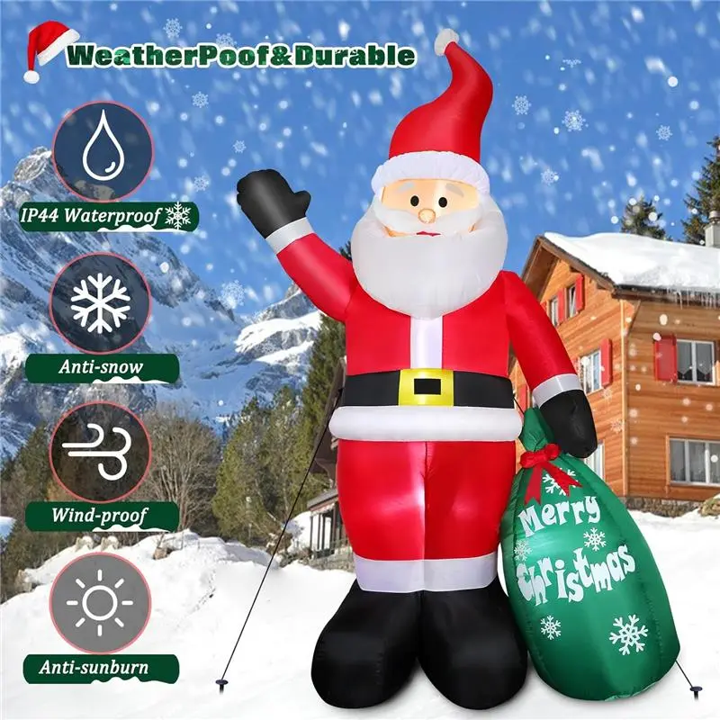 7 FT Christmas Inflatable Santa Claus with Gift Bag, Blow up Giant Santa Claus Indoor/Outdoor Decoration, Built-in LED Lights for Patio Garden Lawn Hall Display Xmas Vacation Holiday Party Home Decor