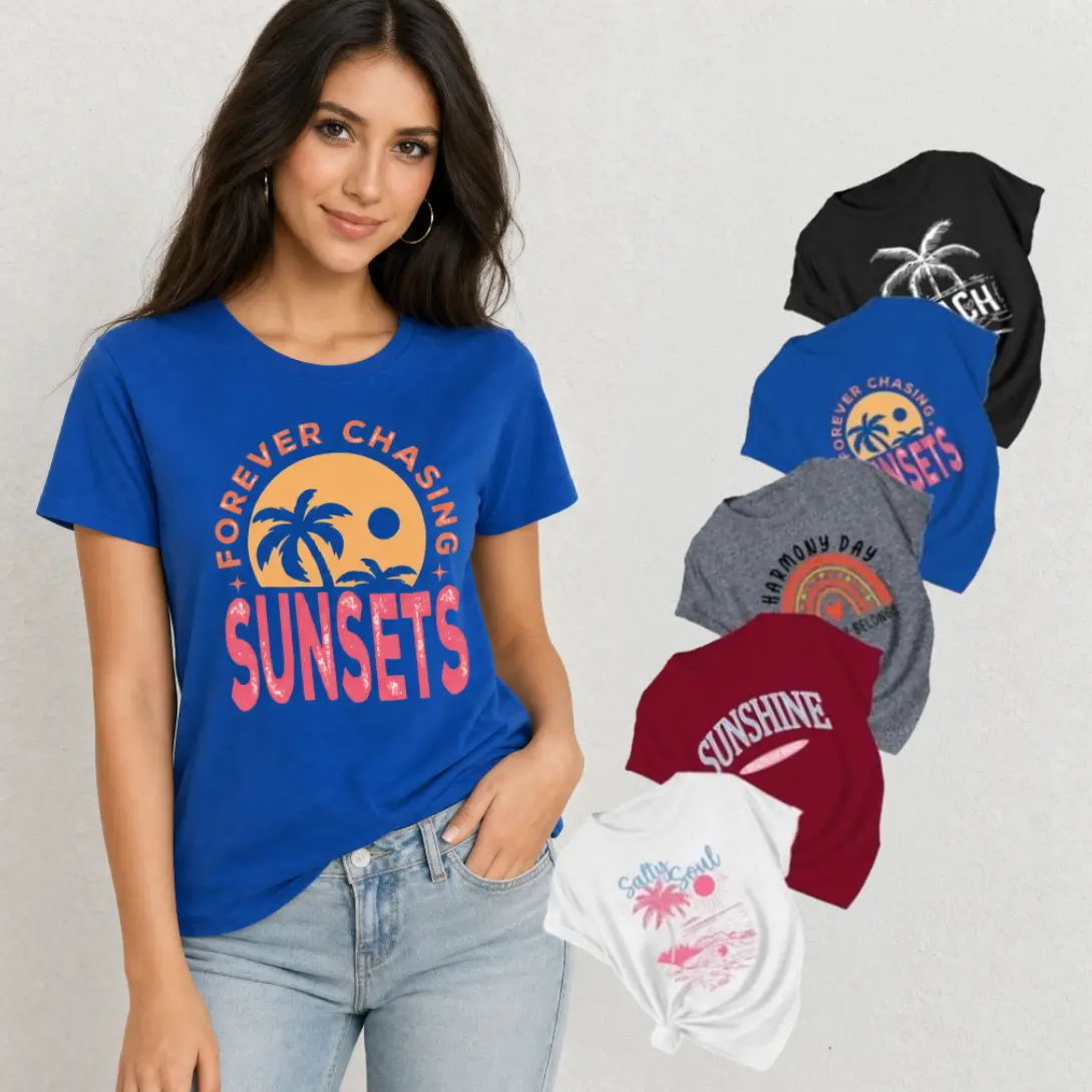 Women's 5-Piece Fitted T-Shirt Set, Multi-Color Solid Round Neck Short Sleeve Tops, Breathable Milk Silk Casual Summer Essentials, Shirts For Women, Valentines Day