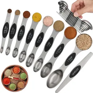 6/9 stainless steel magnetic household food grade carved measuring spoons - with double-sided design, coffee measuring spoons, kitchen utensils, apartment essentials, back to school supplies, Christmas and Thanksgiving gifts, Kitchen Utensils Set