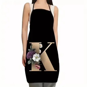 1pc Cute Floral & Letter Print Apron for Women, Ideal for Home Cooking & Housework, Stylish Kitchen Accessory for Everyday Use
