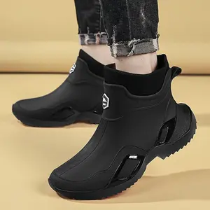 Anti-slipRainBootsMen'sShortTubeWarmRainBootsPlusVelvetWaterproofShoesKitchenRubberShoesOvershoesCarWashFishingShoesWomen