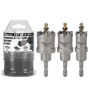 Vearter TCT Hole Saw Kit 3PCS, 21/27/33mm Carbide Holesaw Set with Pilot Drill, Hex Shank Hole Cutter for Hard Metal, Stainless Steel, Mild Steel, Aluminium Alloy, Copper, Iron, Plastic, Fiberglass, Wood