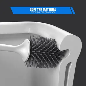 Compact Toilet Bowl Cleaner Brush and Holder w/ Silicone Bristles Cleaning