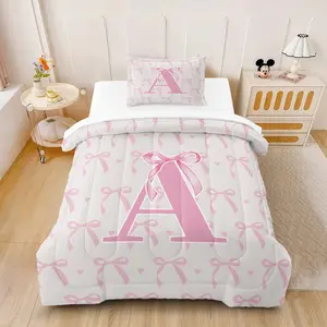 2/3Pcs Letter Bow Comforter Set (with Fillings, No Pillow Core), High-Density Woven Skin-Friendly and Breathable, Soft Close-Fitting Anti-Pilling, Simple and Versatile, Bedding for Girls' Home and Dorm