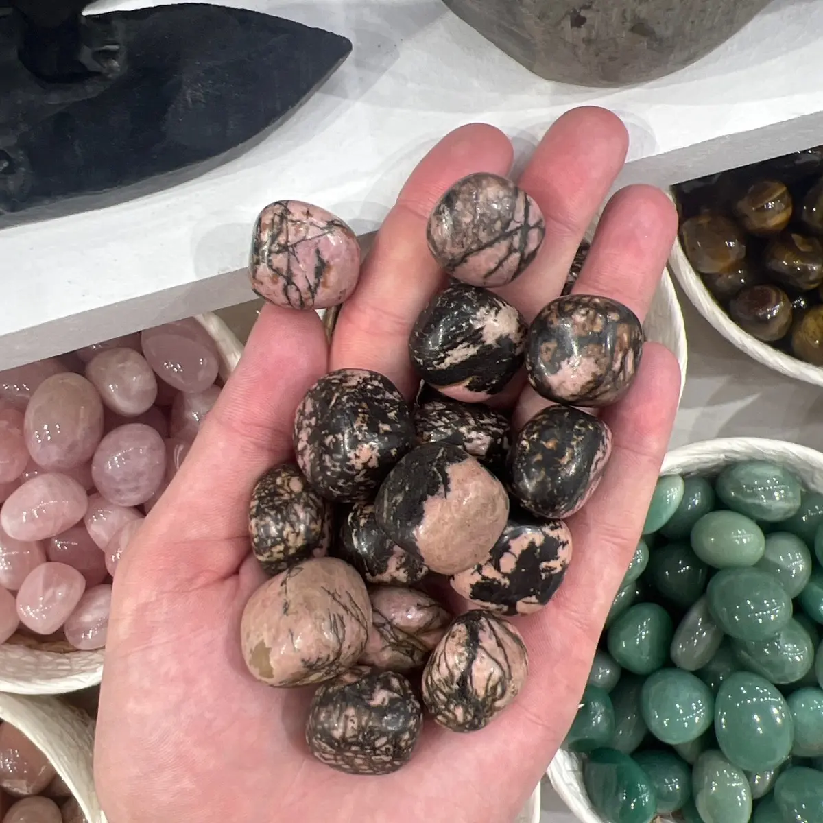 Rhodonite crystal tumble stone