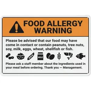 Food Allergy Warning Symbols Sign 12 X 8 Inches Reflective Aluminum Metal Warning Signage With Symbol For Indoor Outdoor Use