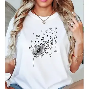 Dandelion Music Note Art T-Shirt | Artistic Music Style Casual Daily Top