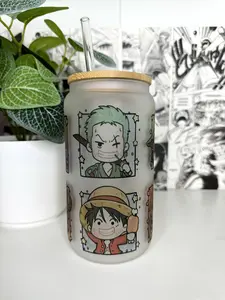 Anime Frosted Glass Cup With Straw