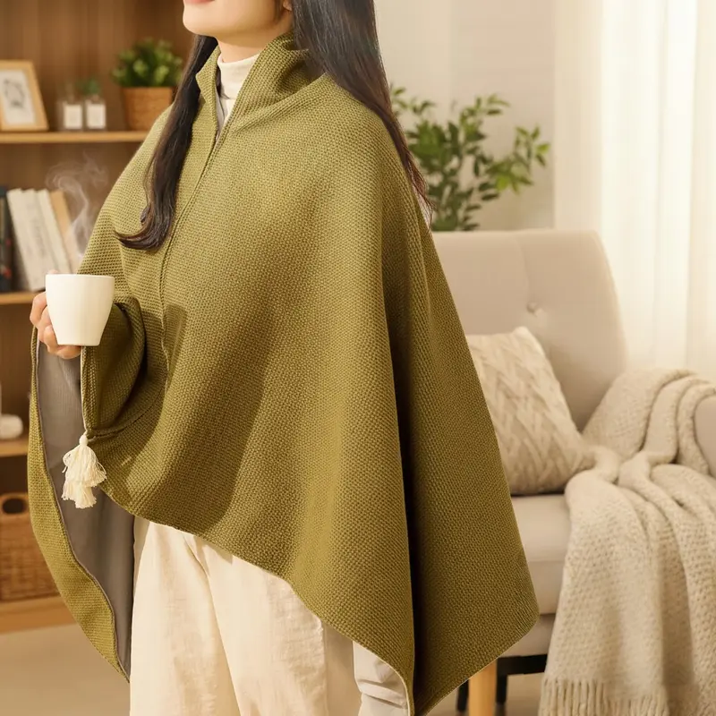 Premium Wearable Heated Shawl Blanket, Portable Winter Gift for Women, USB Powered, 3 Temperature Settings, Soft Warm Fabric, Machine Washable. [Power Bank Not Included]