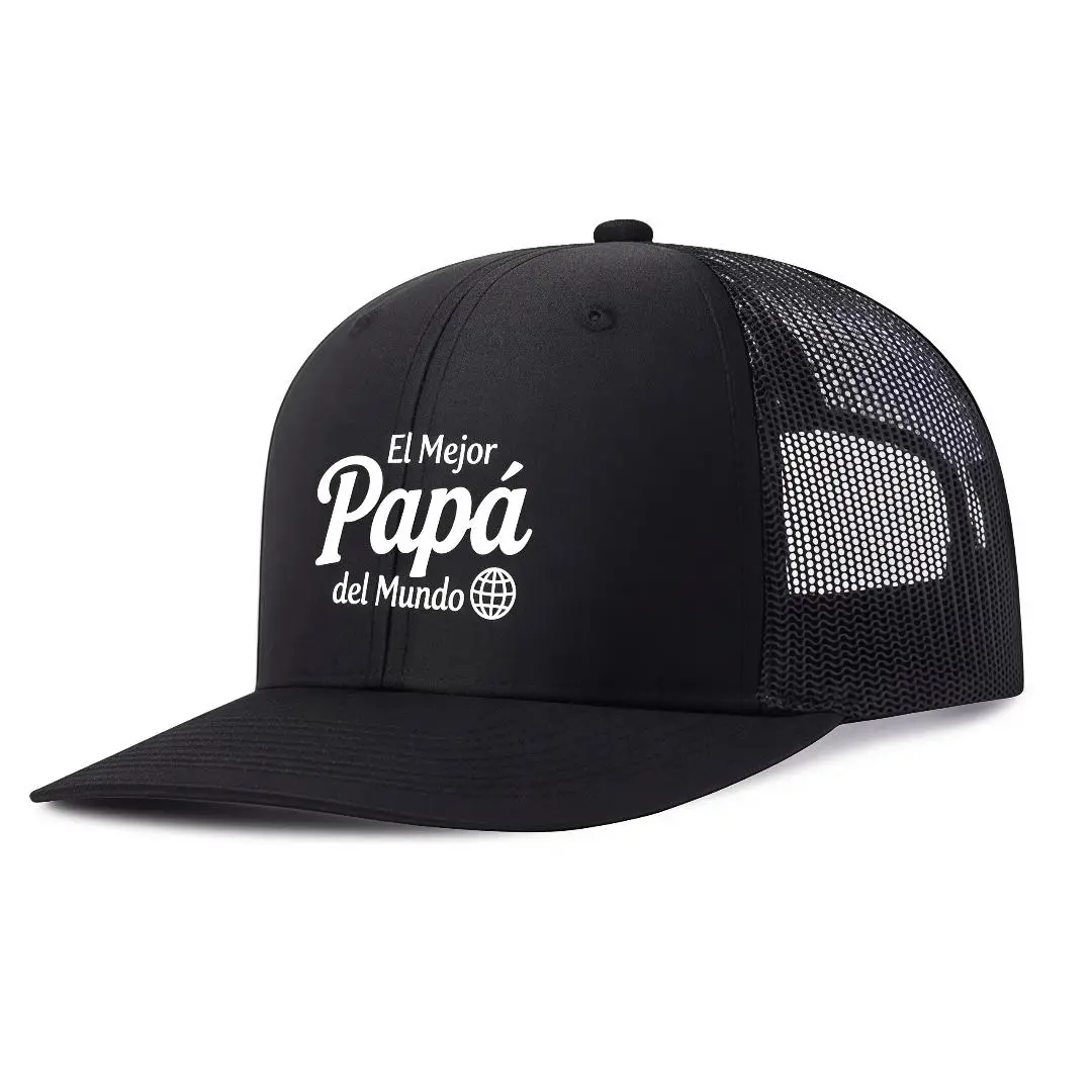 Best Dad Ever Hat El Mejor Papa del Mundo Spanish Trendy Gift for Men Husband Father Adult Fit Only Premium Mesh Back Trucker Cap