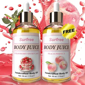 Scented Body Glow Oil 30ml - Choose Strawberry or Peach - BOGO Free Deal - Dewy Finish Moisturizer for Women - Portable Travel Size Glass Bottle