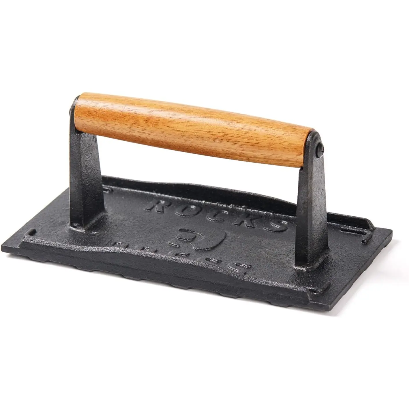 Cast Iron Square Burger Press with Wooden Handle - 8x4 Inch Heavy Duty Patty Maker for Perfectly Shaped Burgers, Steak Patties, and More