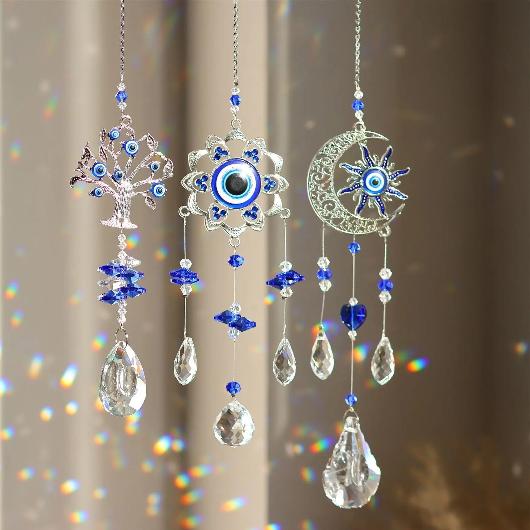 Evil Eye Tree of Life Sun Catcher | Crystal Window Hanging | Rainbow Maker | Boho Home Décor | Protection Ornament | Spiritual Gift